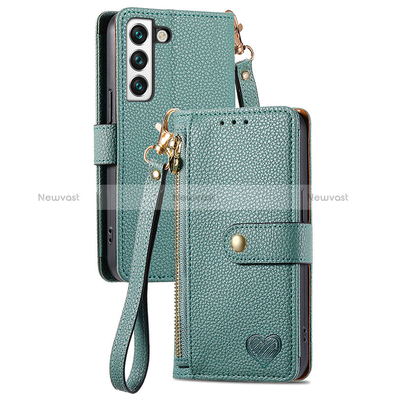 Leather Case Stands Flip Cover Holder S16D for Samsung Galaxy S22 5G Green