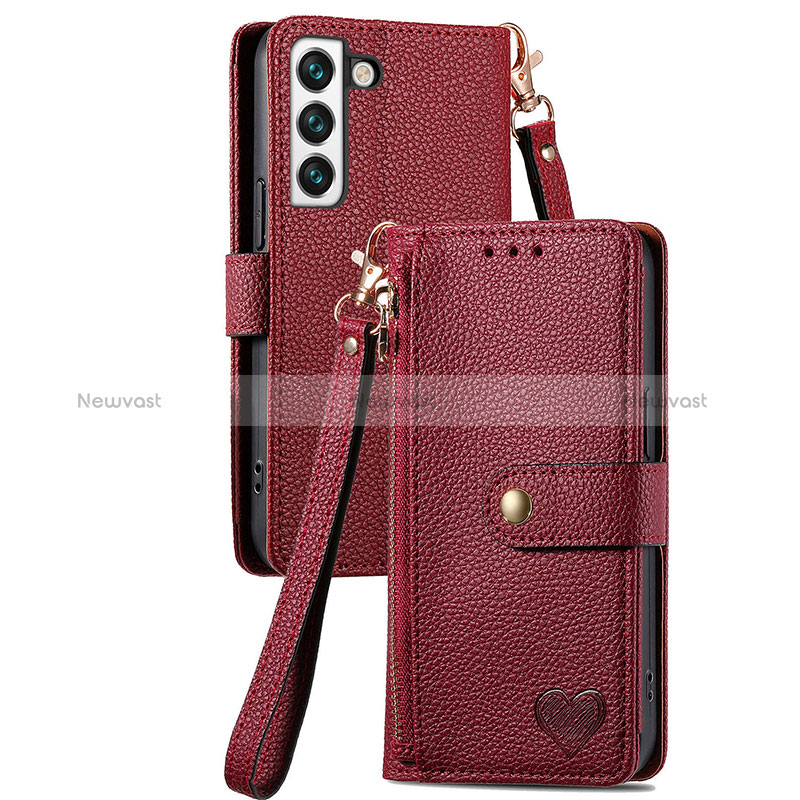 Leather Case Stands Flip Cover Holder S16D for Samsung Galaxy S22 Plus 5G Red