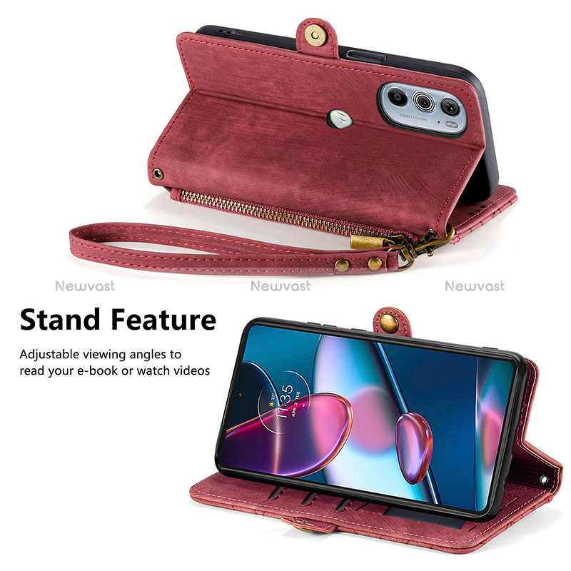 Leather Case Stands Flip Cover Holder S17D for Motorola Moto Edge Plus (2022) 5G