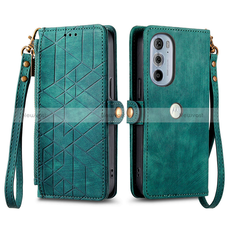 Leather Case Stands Flip Cover Holder S17D for Motorola Moto Edge Plus (2022) 5G Green