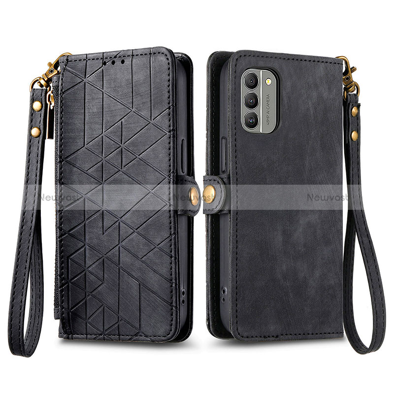 Leather Case Stands Flip Cover Holder S17D for Nokia G400 5G Black