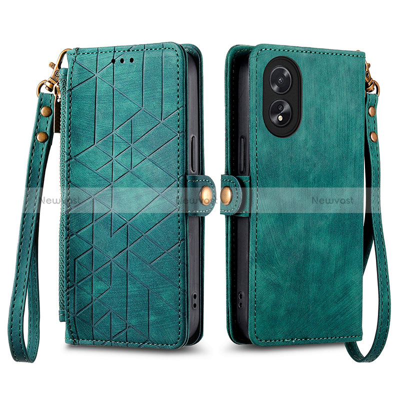 Leather Case Stands Flip Cover Holder S17D for Oppo A58 4G
