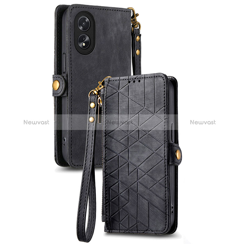 Leather Case Stands Flip Cover Holder S17D for Oppo A58 4G