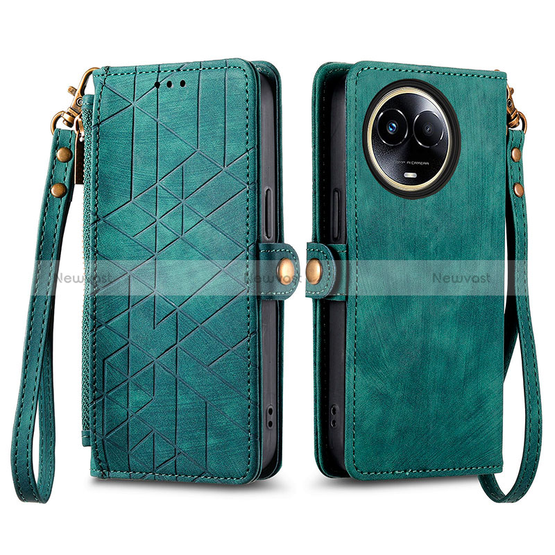 Leather Case Stands Flip Cover Holder S17D for Realme 11 5G Green