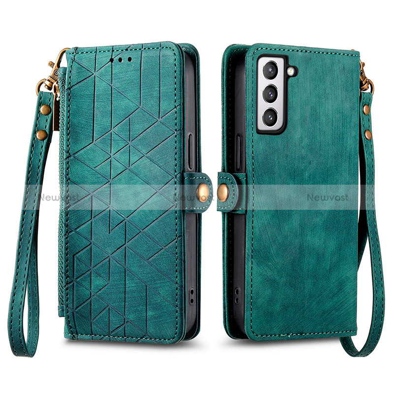 Leather Case Stands Flip Cover Holder S17D for Samsung Galaxy S21 FE 5G Green