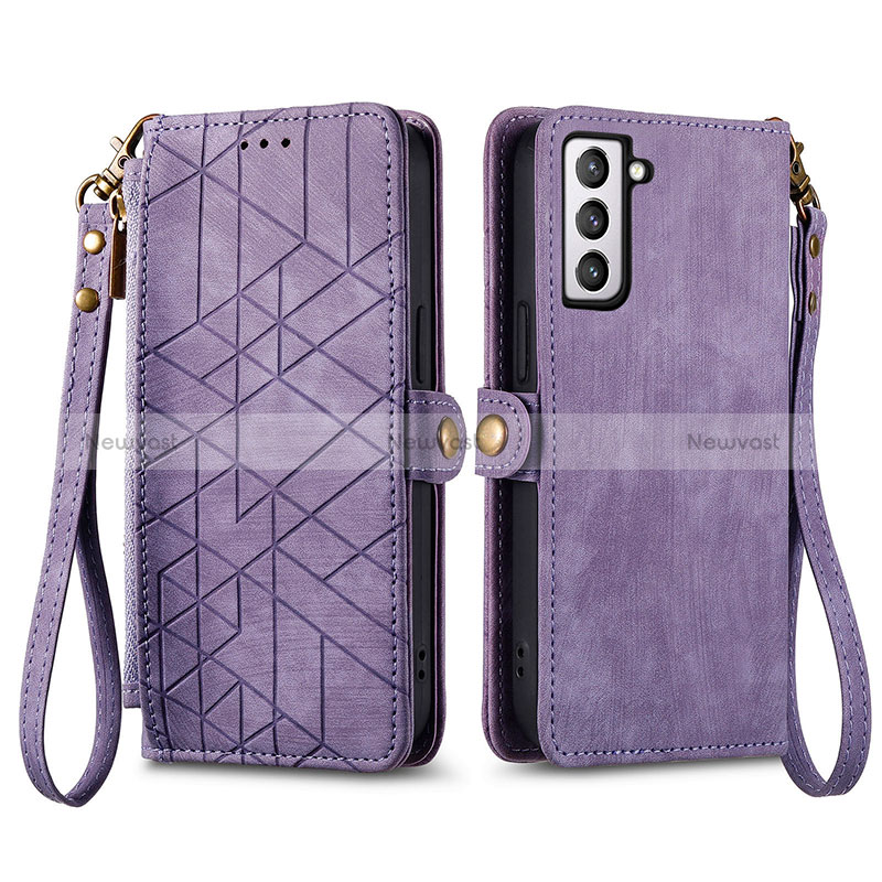 Leather Case Stands Flip Cover Holder S17D for Samsung Galaxy S21 FE 5G Purple