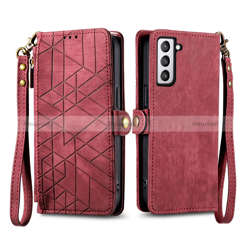 Leather Case Stands Flip Cover Holder S17D for Samsung Galaxy S21 FE 5G Red