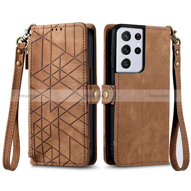 Leather Case Stands Flip Cover Holder S17D for Samsung Galaxy S22 Ultra 5G