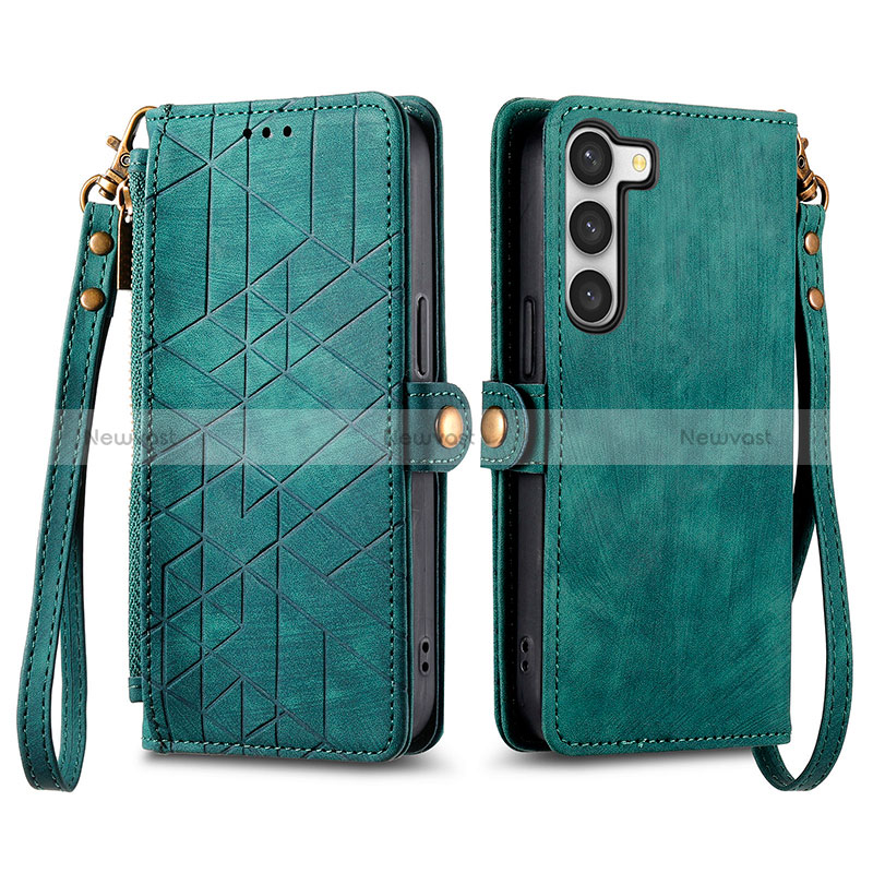 Leather Case Stands Flip Cover Holder S17D for Samsung Galaxy S23 5G Green