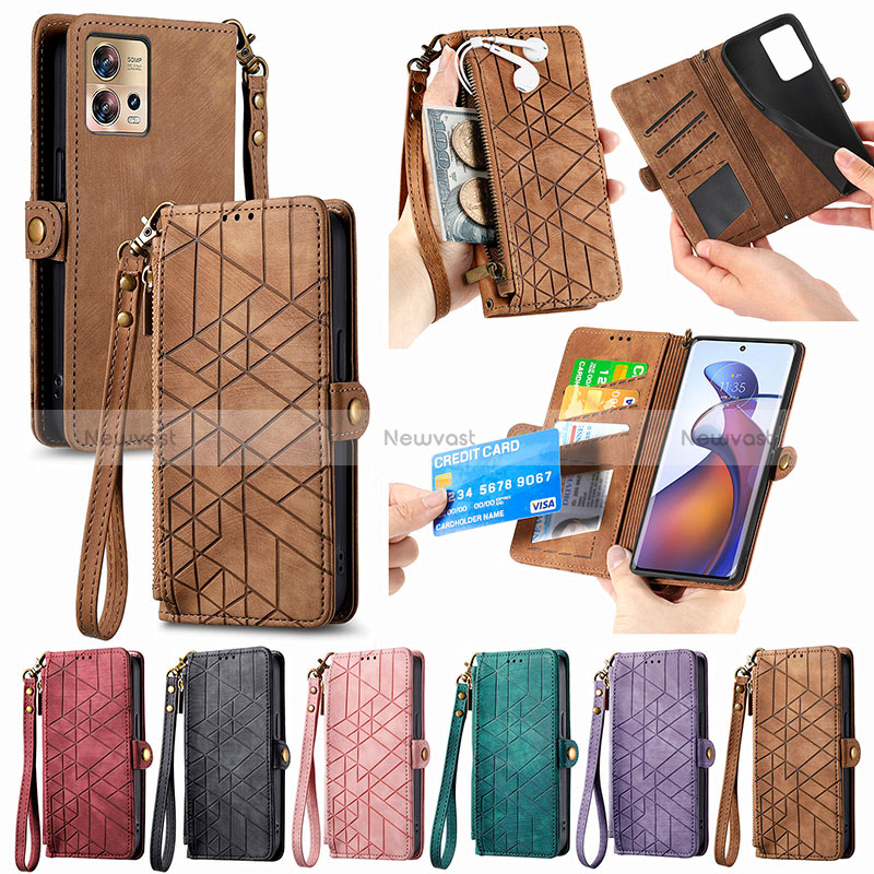 Leather Case Stands Flip Cover Holder S18D for Motorola Moto Edge 30 Fusion 5G