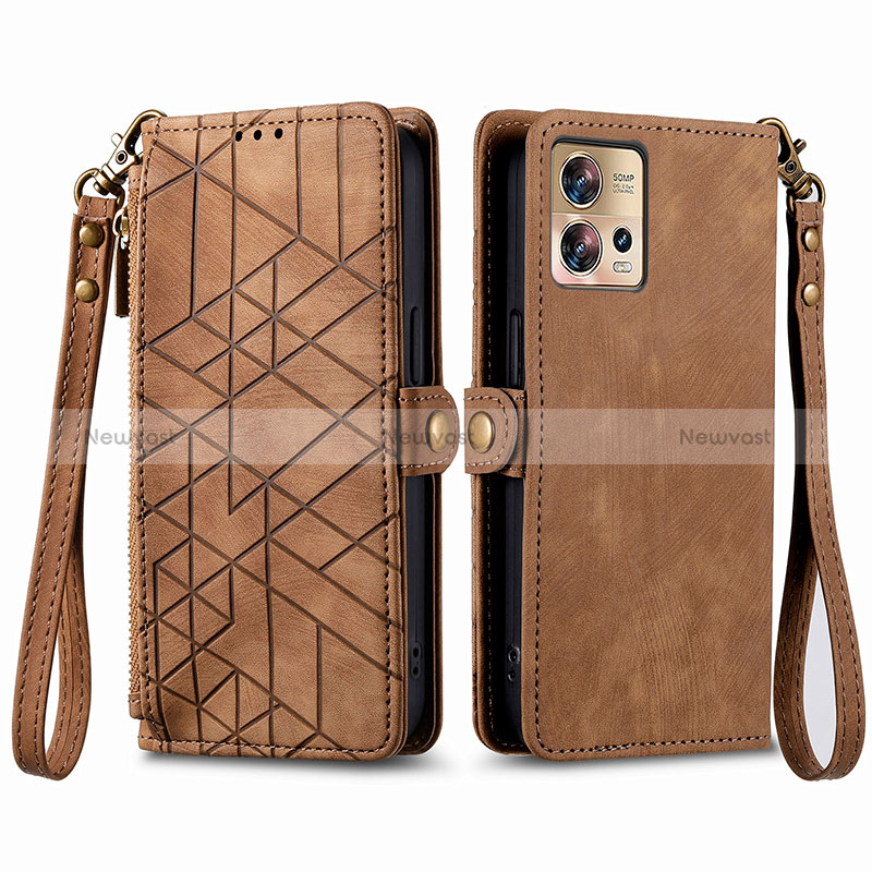Leather Case Stands Flip Cover Holder S18D for Motorola Moto Edge 30 Fusion 5G Brown