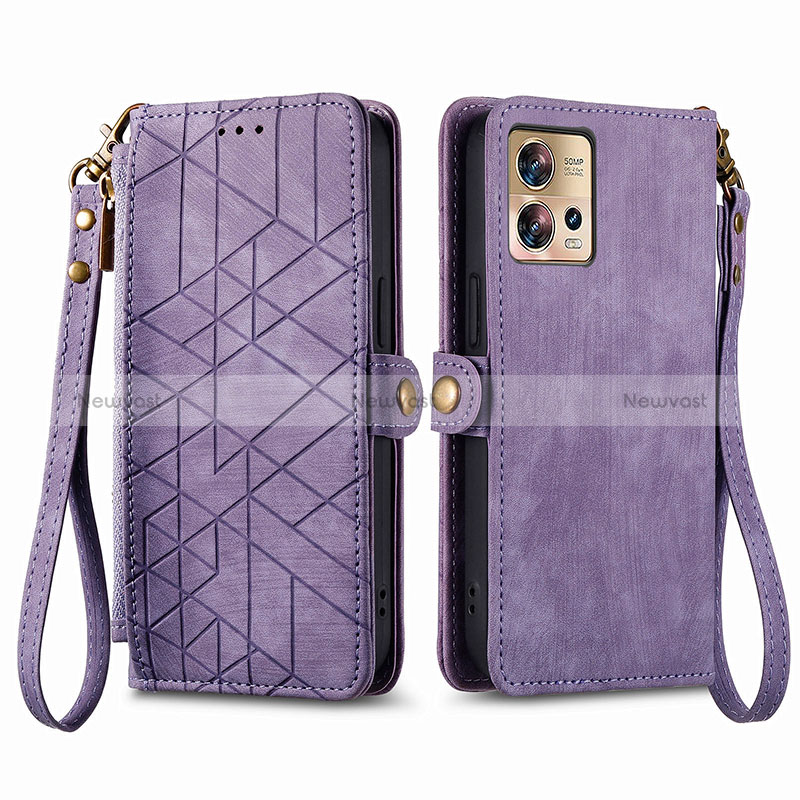 Leather Case Stands Flip Cover Holder S18D for Motorola Moto Edge 30 Pro 5G Purple