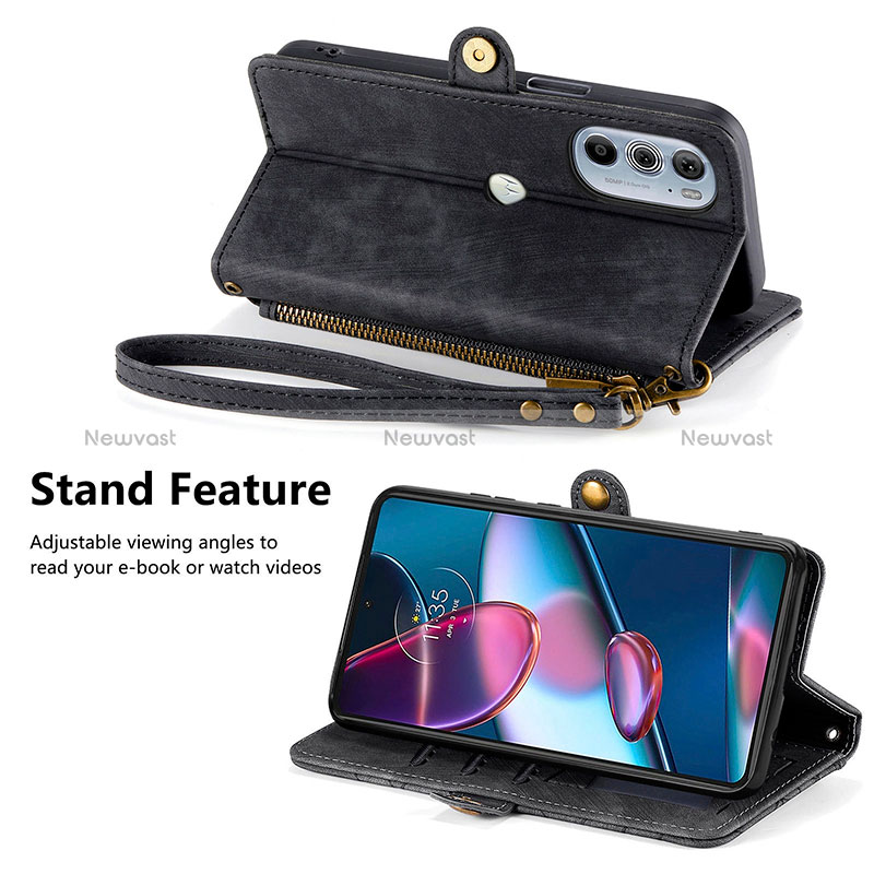 Leather Case Stands Flip Cover Holder S18D for Motorola Moto Edge Plus (2022) 5G