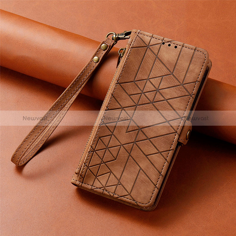 Leather Case Stands Flip Cover Holder S18D for Motorola Moto Edge Plus (2022) 5G Brown