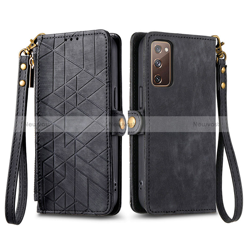 Leather Case Stands Flip Cover Holder S18D for Samsung Galaxy S20 FE (2022) 5G Black