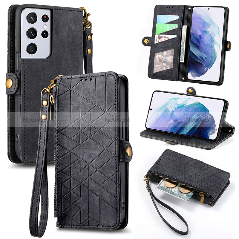 Leather Case Stands Flip Cover Holder S18D for Samsung Galaxy S22 Ultra 5G