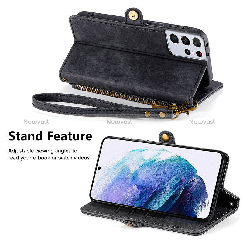 Leather Case Stands Flip Cover Holder S18D for Samsung Galaxy S22 Ultra 5G