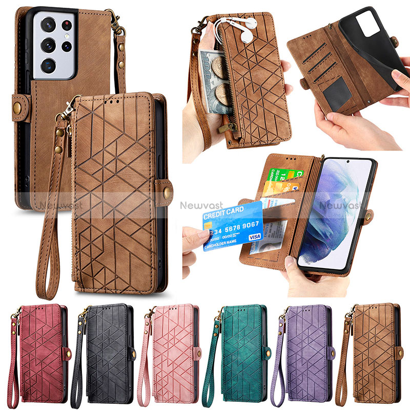 Leather Case Stands Flip Cover Holder S18D for Samsung Galaxy S23 Ultra 5G