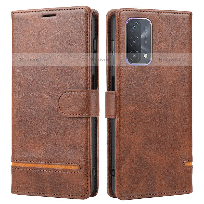Leather Case Stands Flip Cover Holder SY1 for OnePlus Nord N200 5G Brown