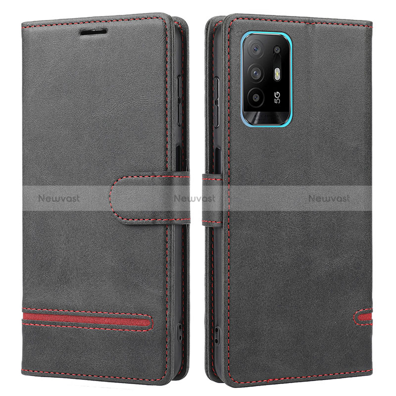 Leather Case Stands Flip Cover Holder SY1 for Oppo Reno5 Z 5G Black