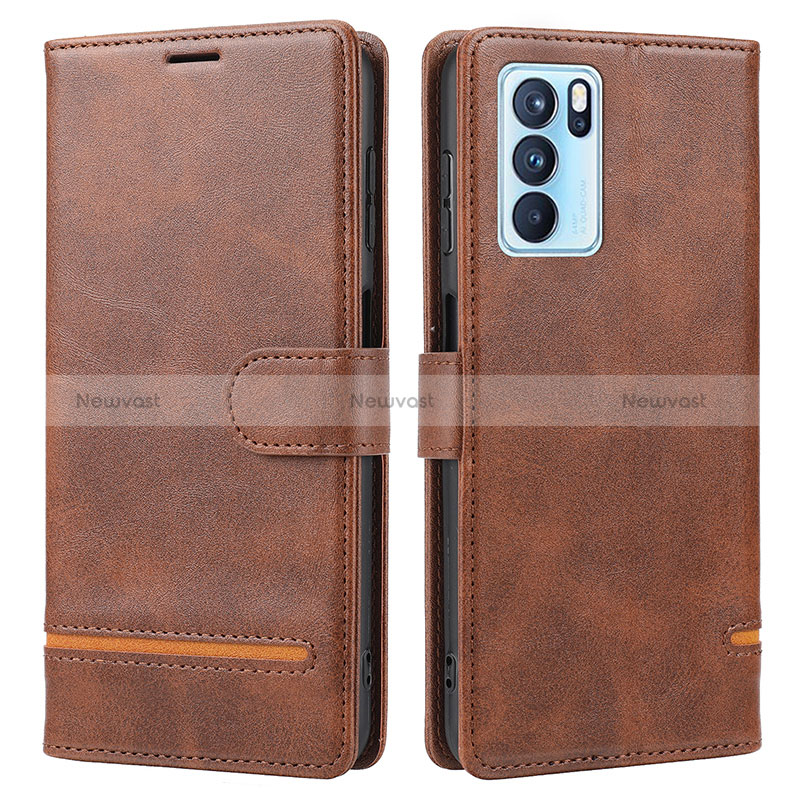 Leather Case Stands Flip Cover Holder SY1 for Oppo Reno6 Pro 5G India Brown