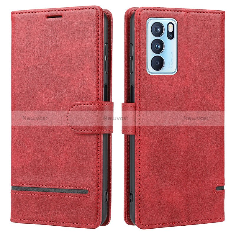 Leather Case Stands Flip Cover Holder SY1 for Oppo Reno6 Pro 5G India Red