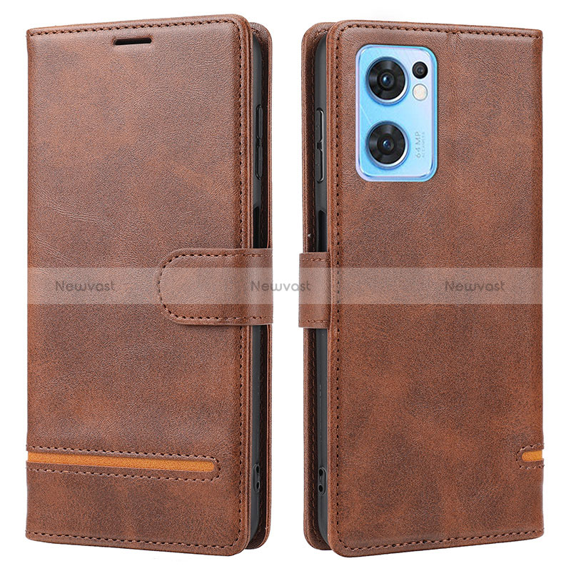 Leather Case Stands Flip Cover Holder SY1 for Oppo Reno7 SE 5G Brown