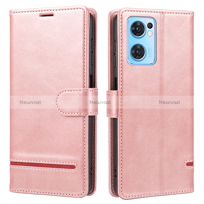 Leather Case Stands Flip Cover Holder SY1 for Oppo Reno7 SE 5G Pink