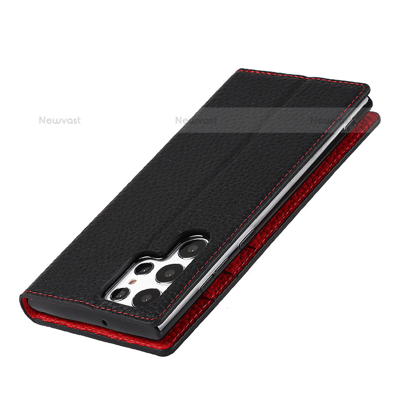 Leather Case Stands Flip Cover Holder T02D for Samsung Galaxy S22 Ultra 5G