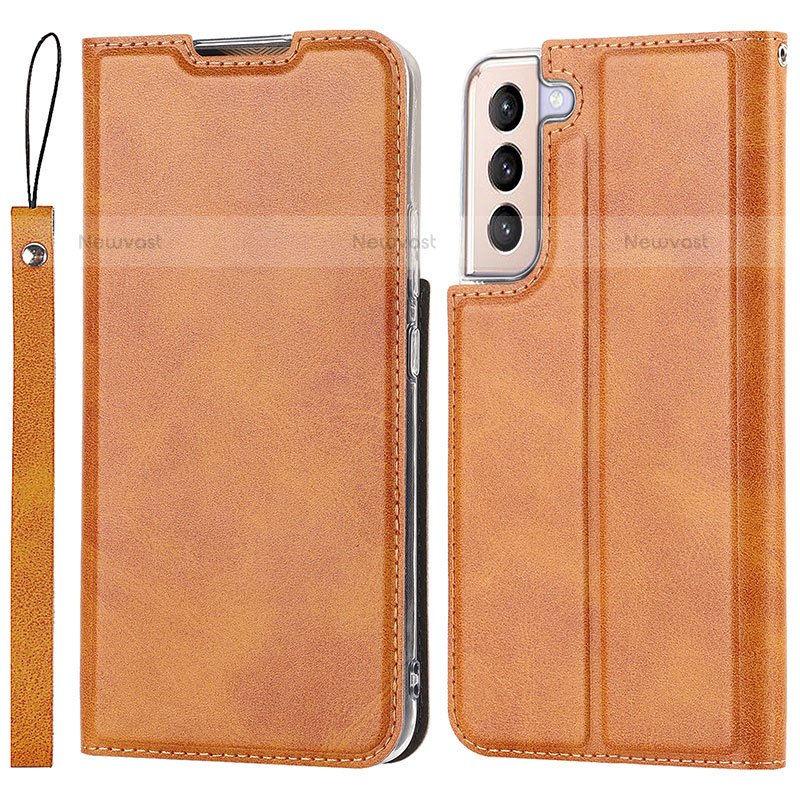 Leather Case Stands Flip Cover Holder T03D for Samsung Galaxy S21 Plus 5G Brown