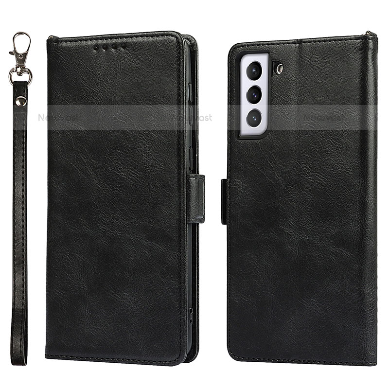 Leather Case Stands Flip Cover Holder T04D for Samsung Galaxy S21 5G Black