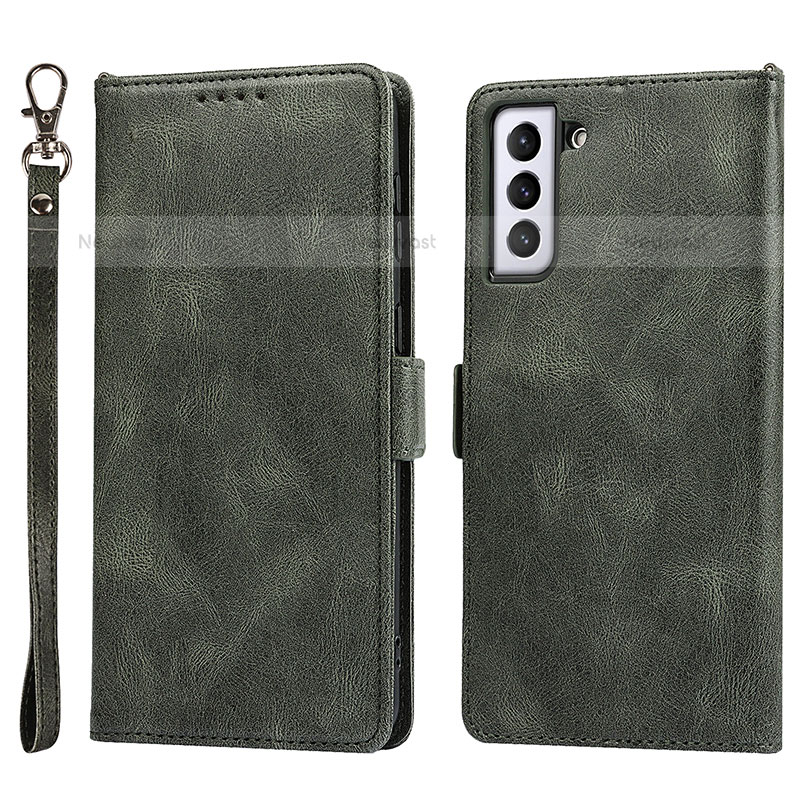 Leather Case Stands Flip Cover Holder T04D for Samsung Galaxy S21 5G Green
