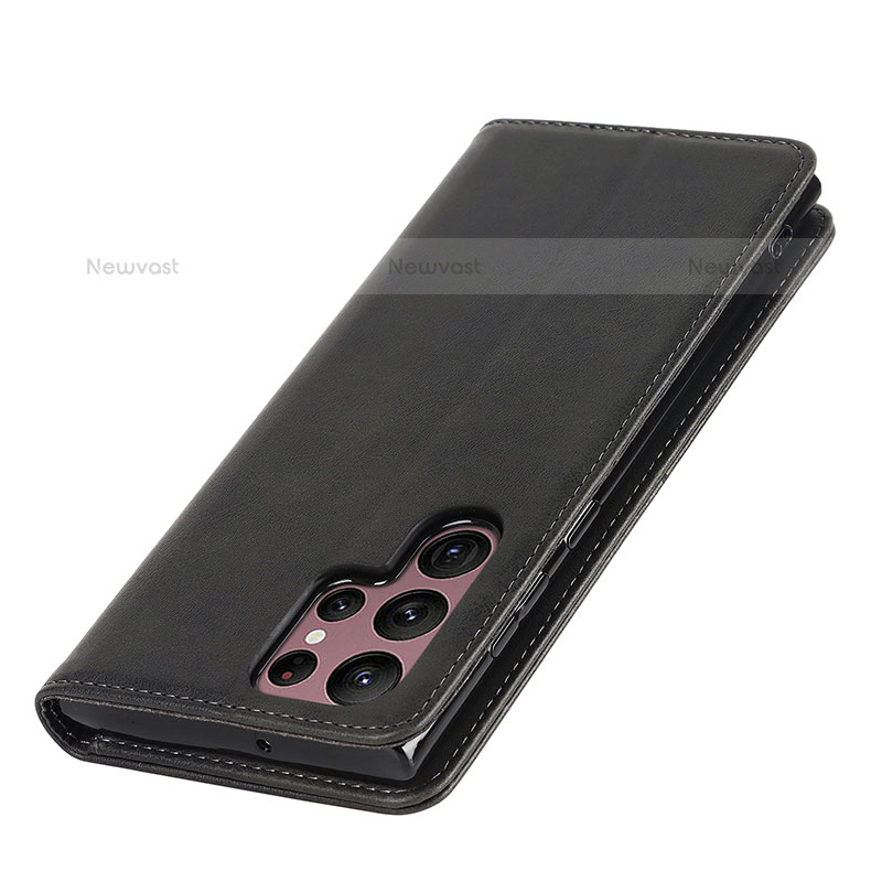 Leather Case Stands Flip Cover Holder T04D for Samsung Galaxy S22 Ultra 5G