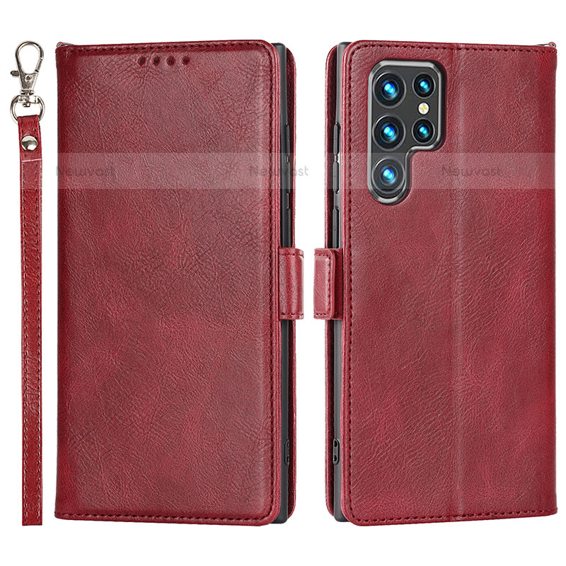 Leather Case Stands Flip Cover Holder T05D for Samsung Galaxy S21 Ultra 5G Red