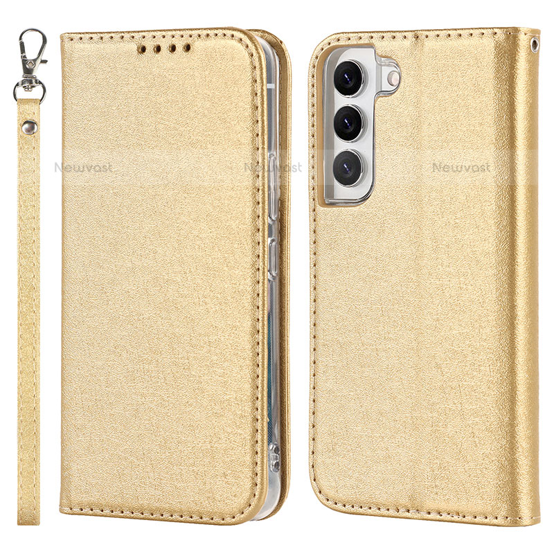 Leather Case Stands Flip Cover Holder T08D for Samsung Galaxy S21 5G Gold