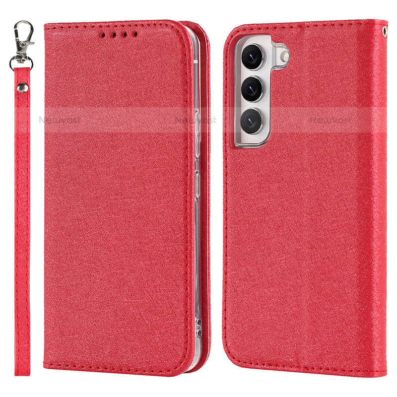 Leather Case Stands Flip Cover Holder T08D for Samsung Galaxy S21 5G Red