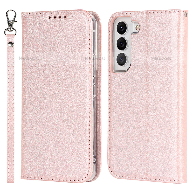 Leather Case Stands Flip Cover Holder T08D for Samsung Galaxy S21 FE 5G Rose Gold