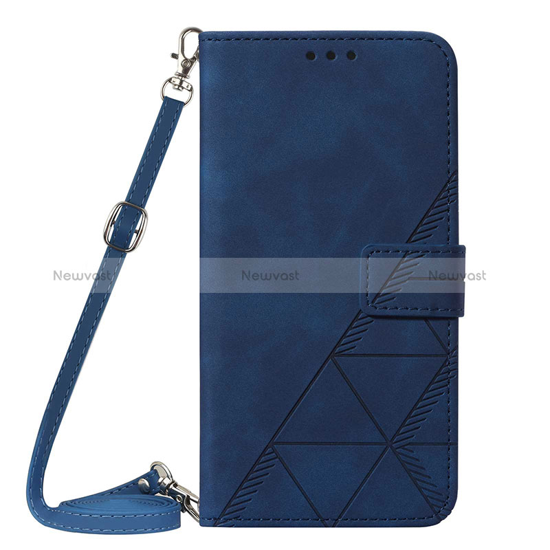 Leather Case Stands Flip Cover Holder Y01B for Apple iPhone 13 Pro Max Blue