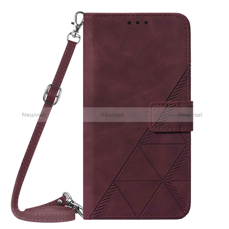 Leather Case Stands Flip Cover Holder Y01B for Apple iPhone 13 Pro Red Wine