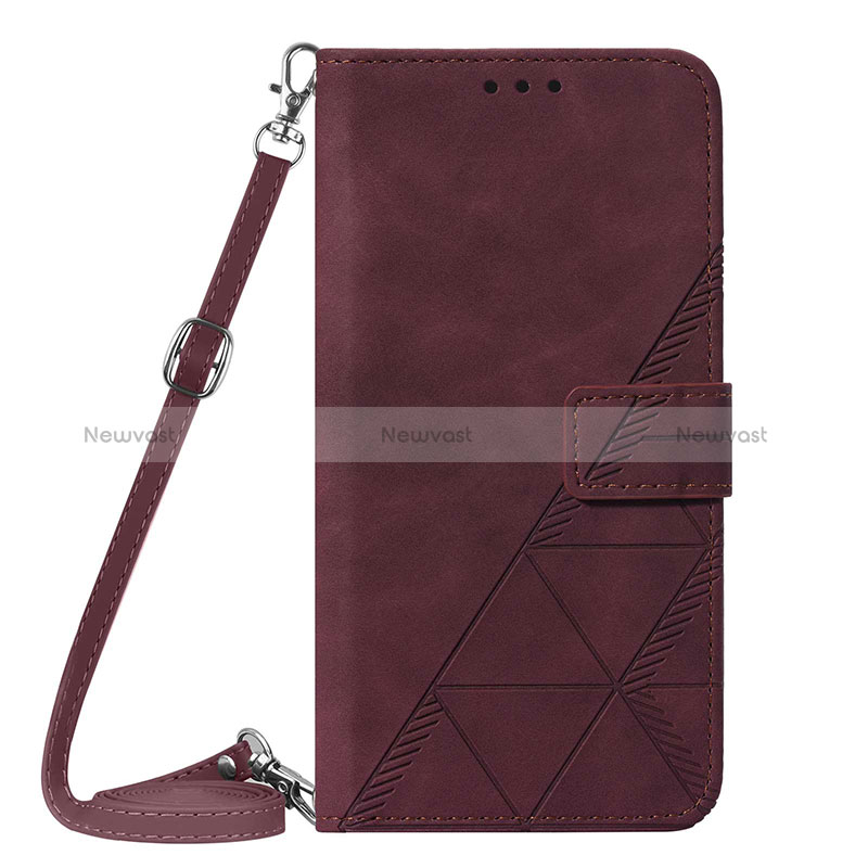 Leather Case Stands Flip Cover Holder Y01B for Apple iPhone 14 Pro Red Wine