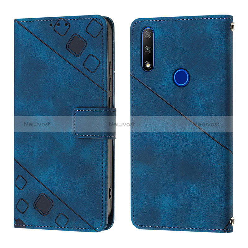 Leather Case Stands Flip Cover Holder Y01B for Huawei Honor 9X Blue