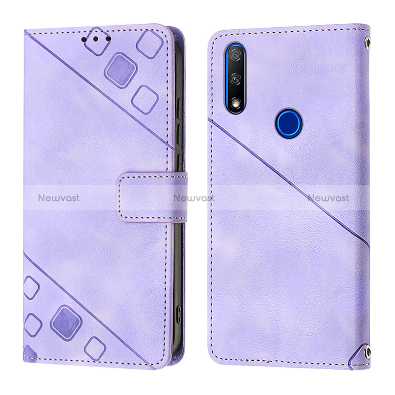 Leather Case Stands Flip Cover Holder Y01B for Huawei Honor 9X Purple