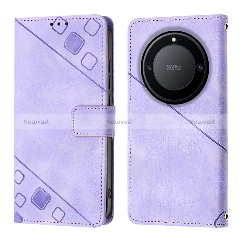 Leather Case Stands Flip Cover Holder Y01B for Huawei Honor Magic5 Lite 5G Purple