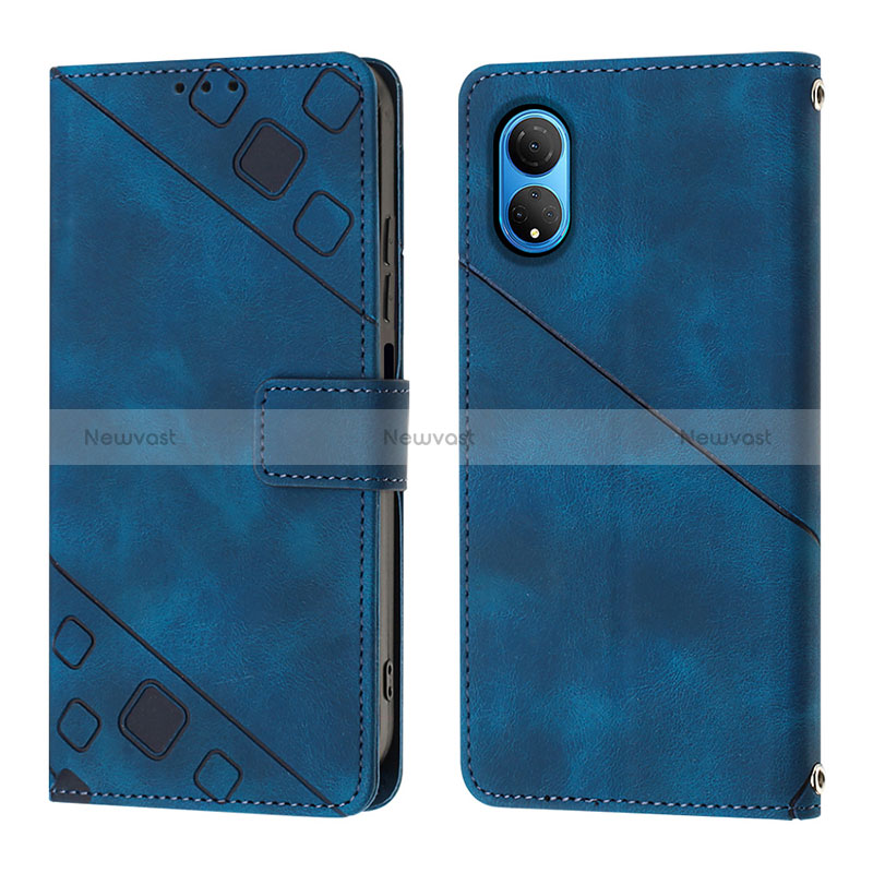 Leather Case Stands Flip Cover Holder Y01B for Huawei Honor X7 Blue