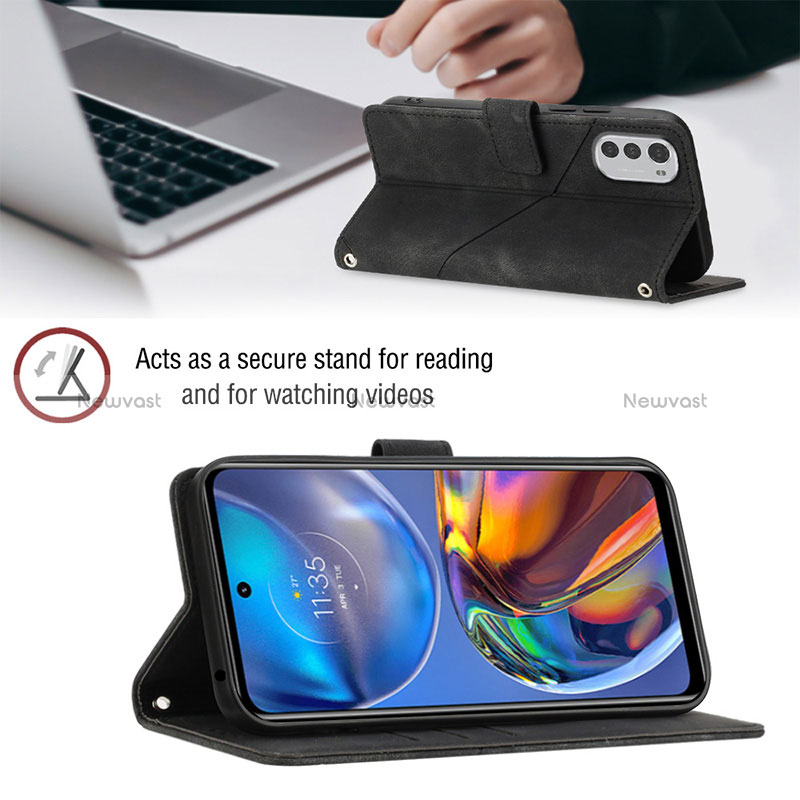 Leather Case Stands Flip Cover Holder Y01B for Motorola Moto E32