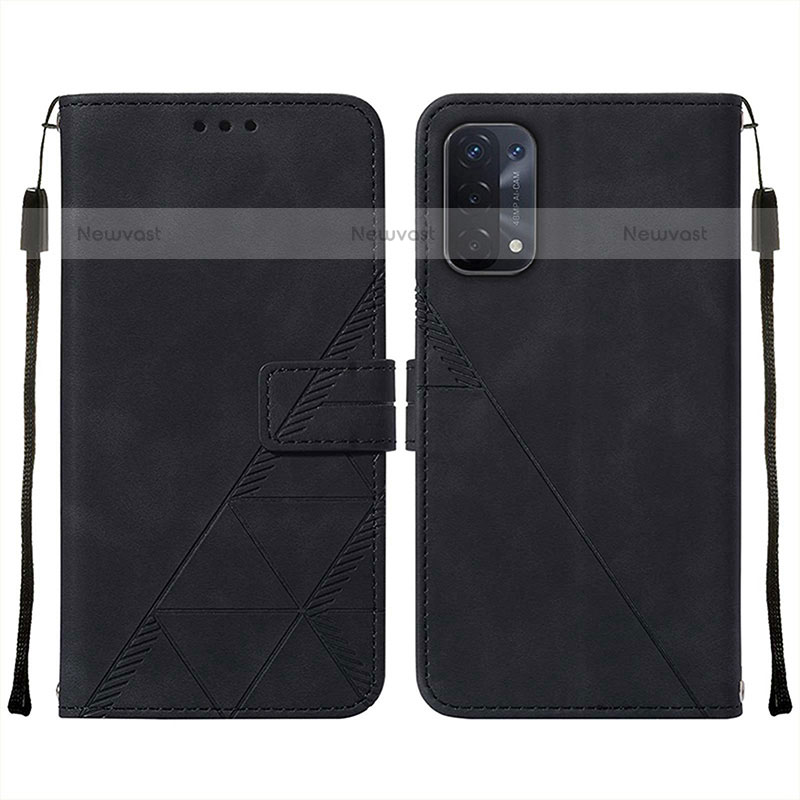 Leather Case Stands Flip Cover Holder Y01B for OnePlus Nord N200 5G Black