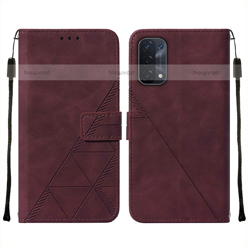 Leather Case Stands Flip Cover Holder Y01B for OnePlus Nord N200 5G Red Wine