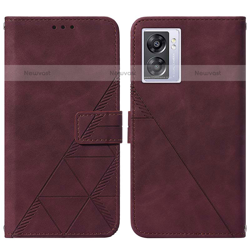 Leather Case Stands Flip Cover Holder Y01B for OnePlus Nord N300 5G Red Wine