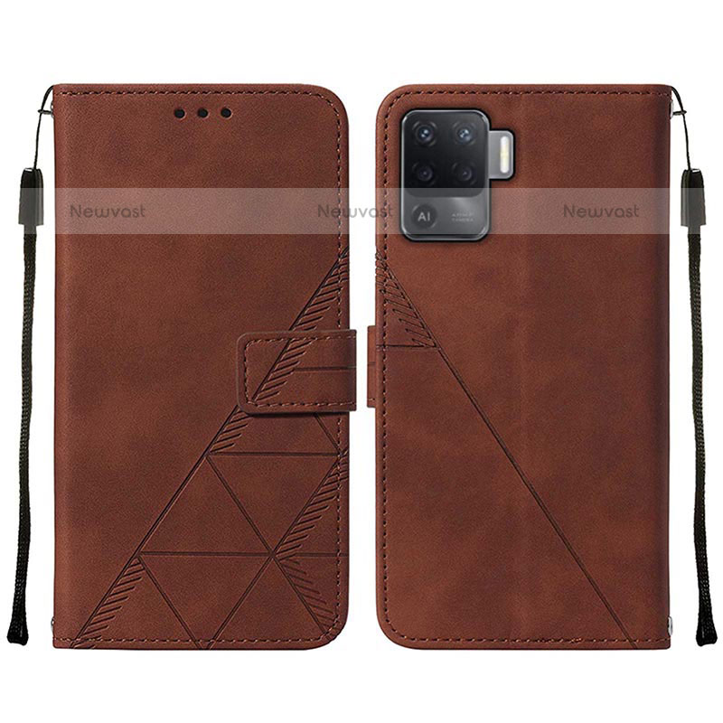 Leather Case Stands Flip Cover Holder Y01B for Oppo F19 Pro Brown