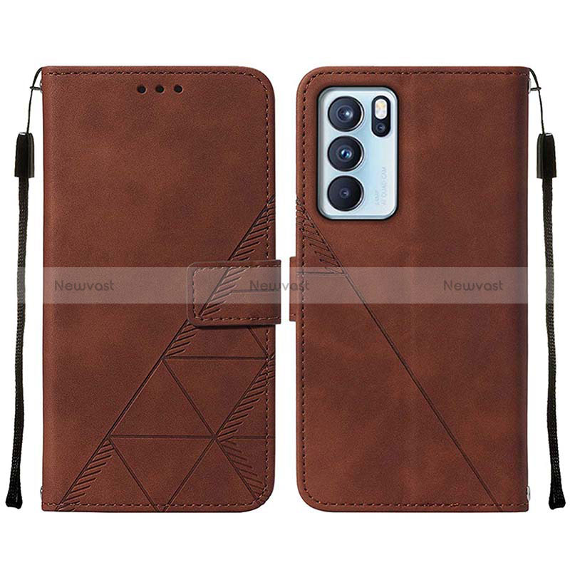 Leather Case Stands Flip Cover Holder Y01B for Oppo Reno6 Pro 5G India Brown